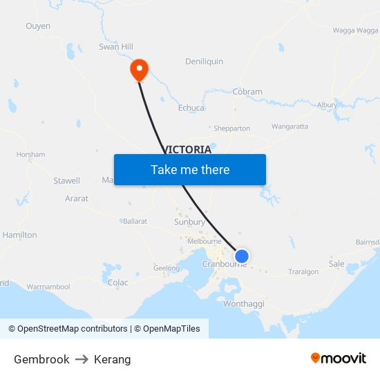 Gembrook to Kerang map