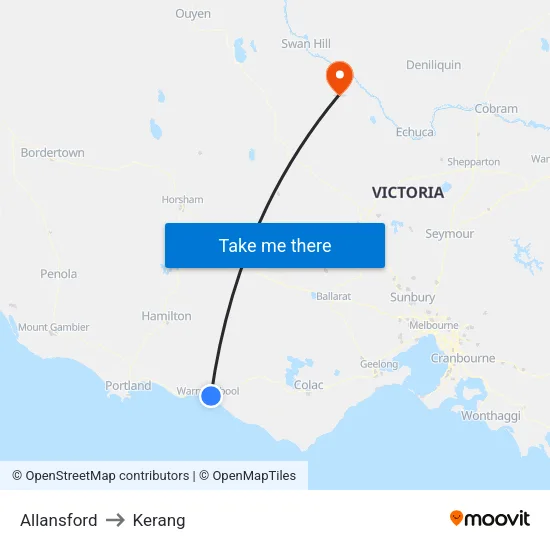 Allansford to Kerang map