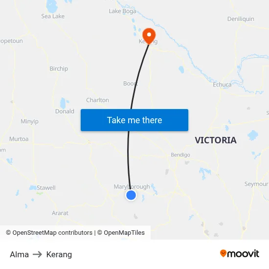 Alma to Kerang map