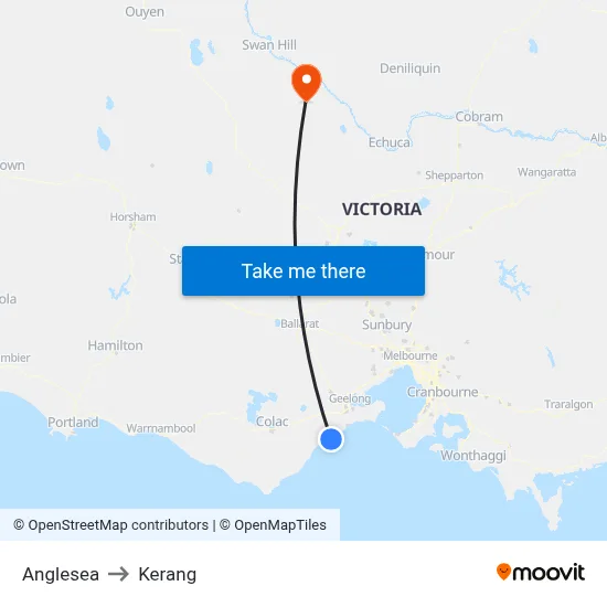 Anglesea to Kerang map