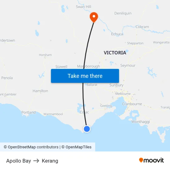 Apollo Bay to Kerang map