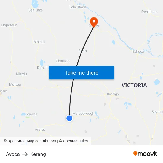 Avoca to Kerang map