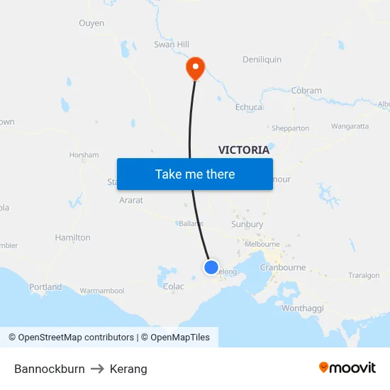 Bannockburn to Kerang map
