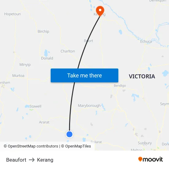 Beaufort to Kerang map