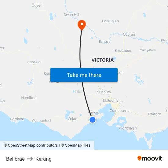 Bellbrae to Kerang map