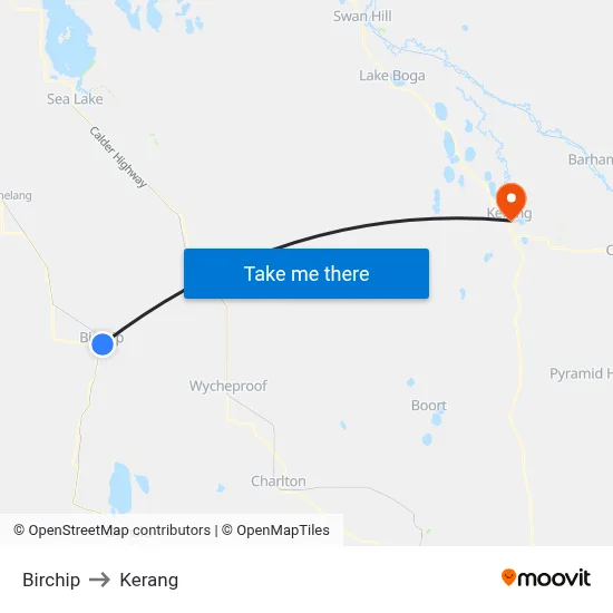 Birchip to Kerang map