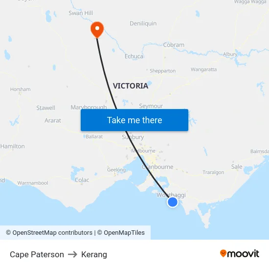 Cape Paterson to Kerang map