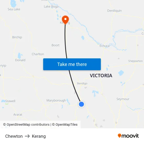 Chewton to Kerang map