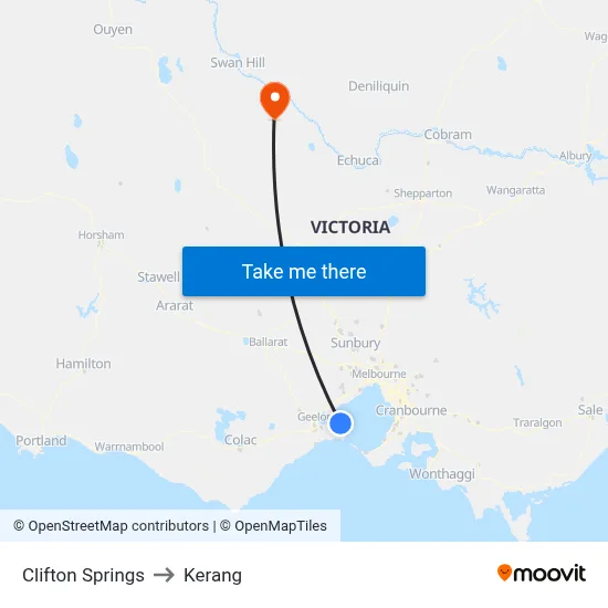 Clifton Springs to Kerang map