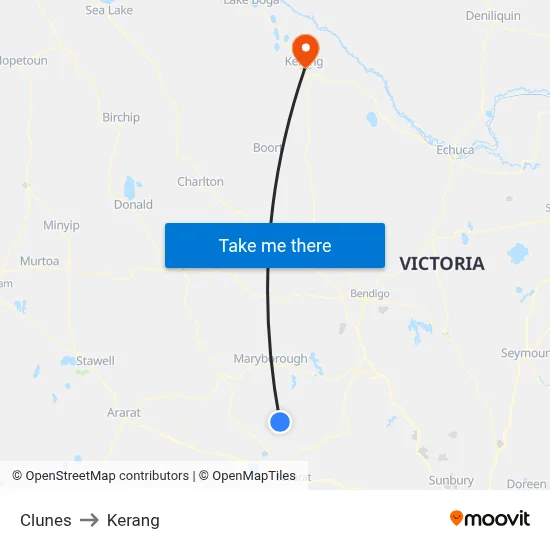 Clunes to Kerang map