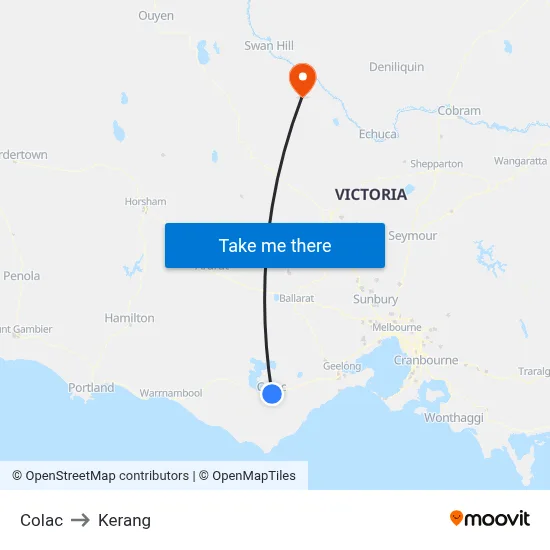 Colac to Kerang map
