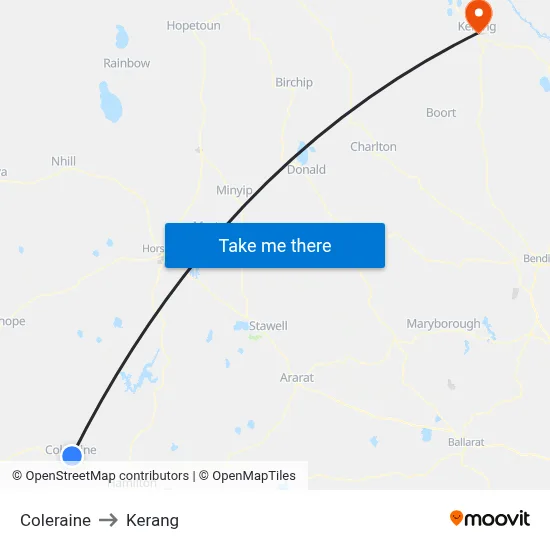 Coleraine to Kerang map