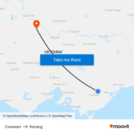 Cowwarr to Kerang map