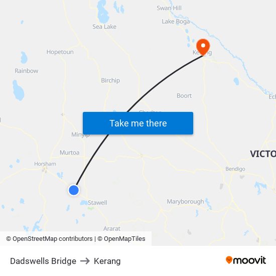 Dadswells Bridge to Kerang map