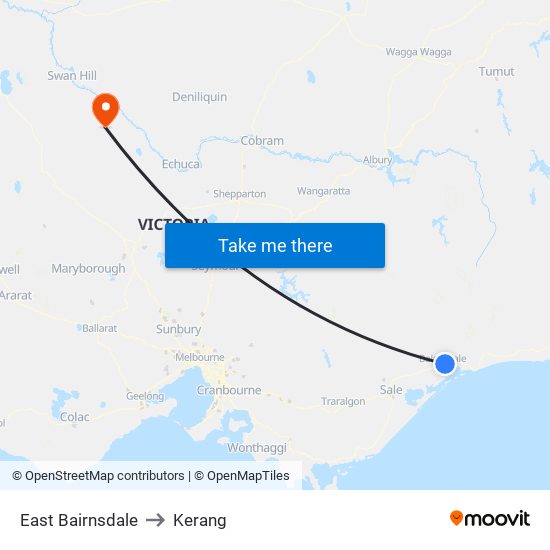 East Bairnsdale to Kerang map