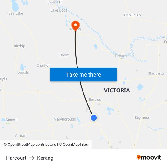 Harcourt to Kerang map