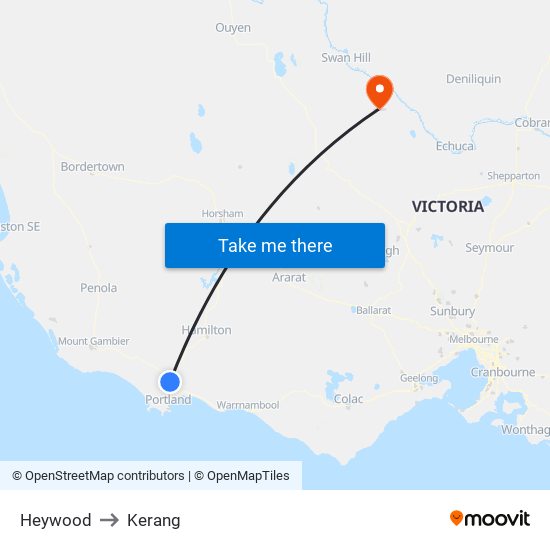 Heywood to Kerang map