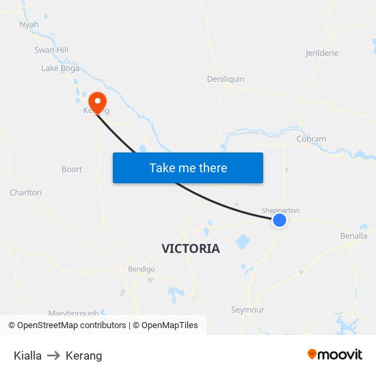 Kialla to Kerang map