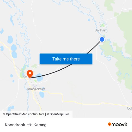 Koondrook to Kerang map