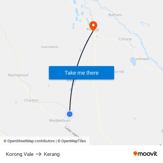 Korong Vale to Kerang map