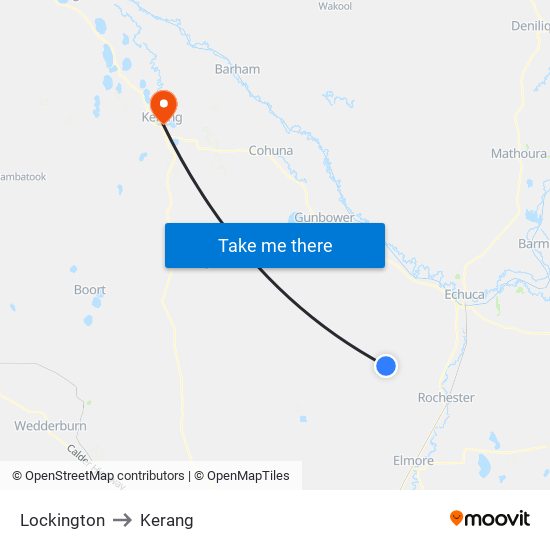 Lockington to Kerang map