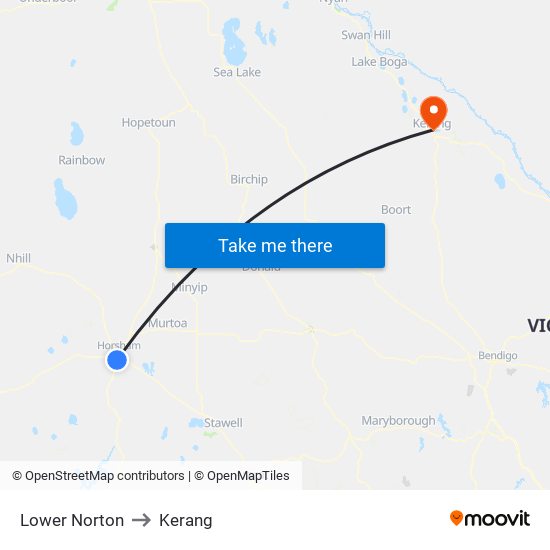 Lower Norton to Kerang map