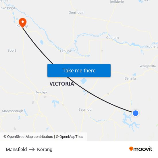 Mansfield to Kerang map
