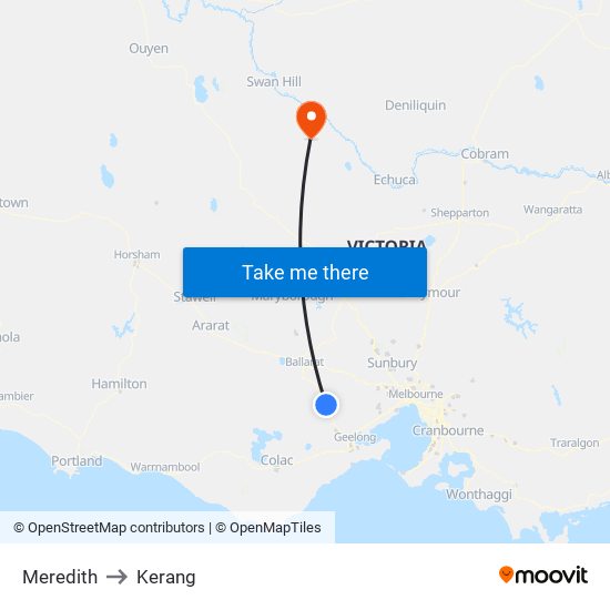 Meredith to Kerang map