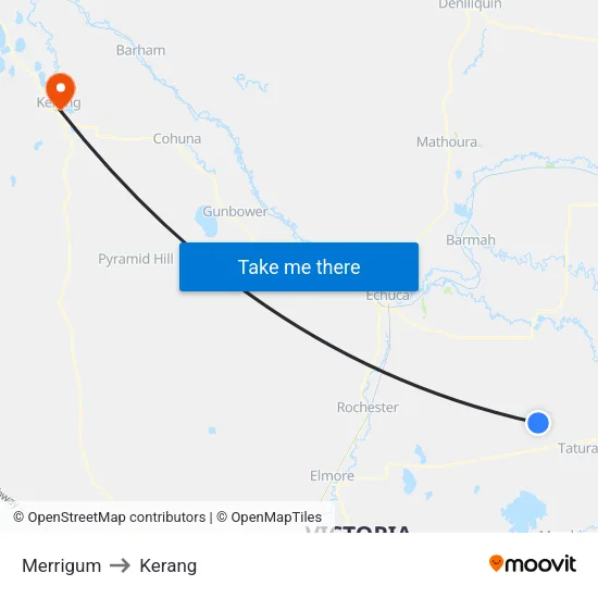 Merrigum to Kerang map