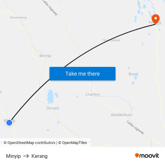 Minyip to Kerang map