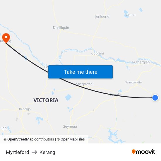 Myrtleford to Kerang map