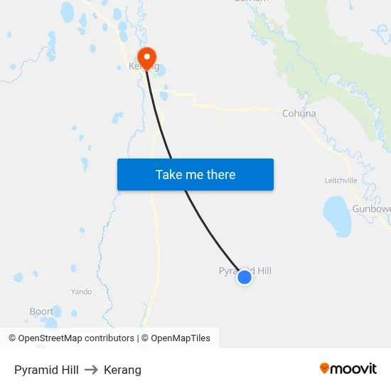 Pyramid Hill to Kerang map