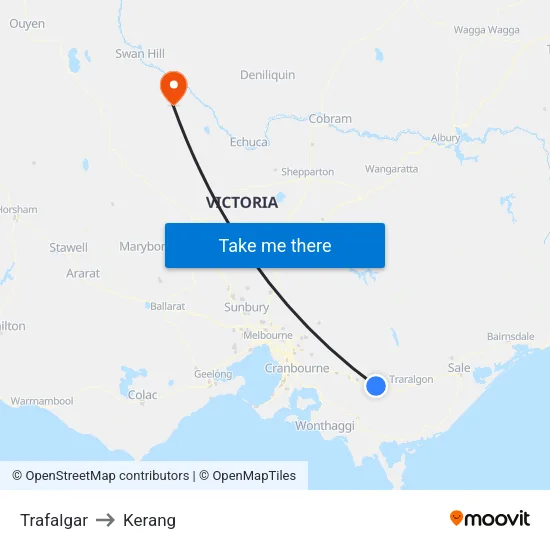 Trafalgar to Kerang map