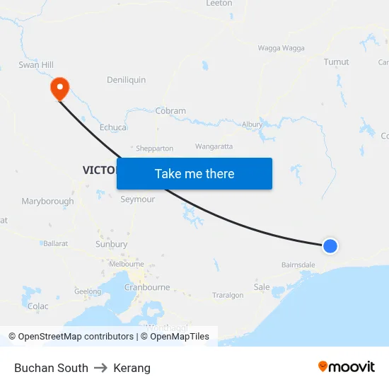 Buchan South to Kerang map