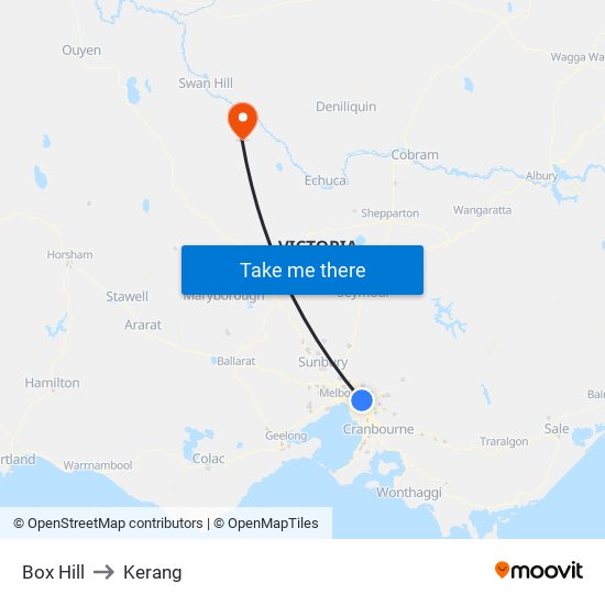 Box Hill to Kerang map