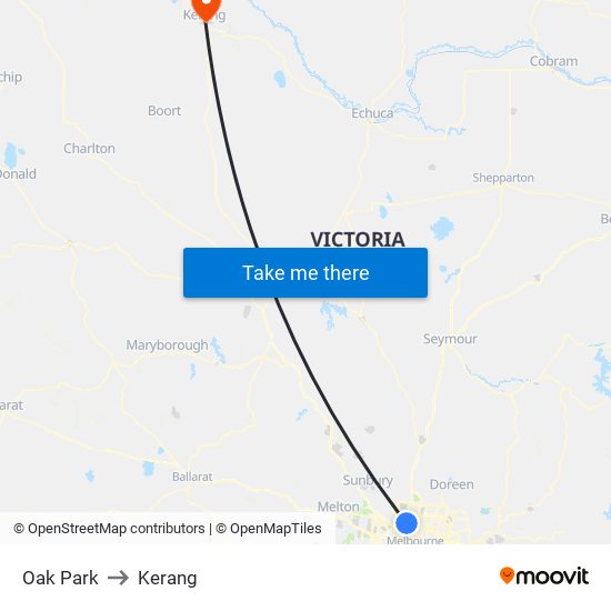 Oak Park to Kerang map