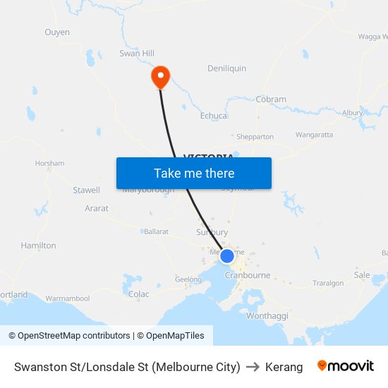 Swanston St/Lonsdale St (Melbourne City) to Kerang map