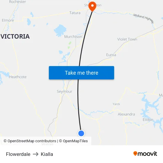 Flowerdale to Kialla map