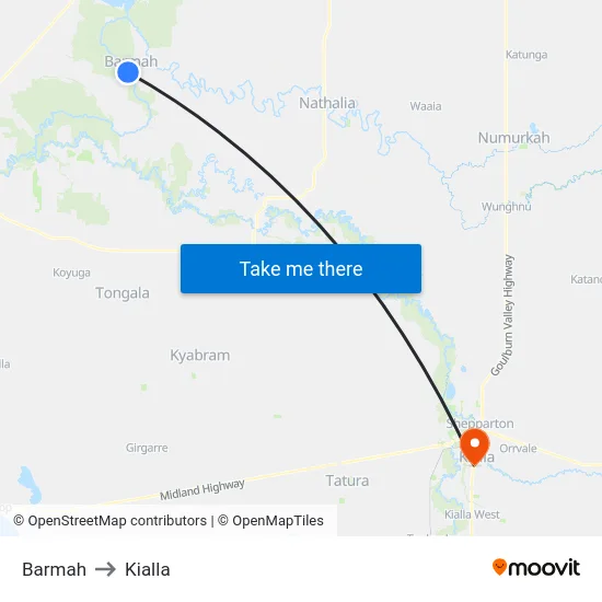 Barmah to Kialla map