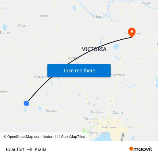 Beaufort to Kialla map