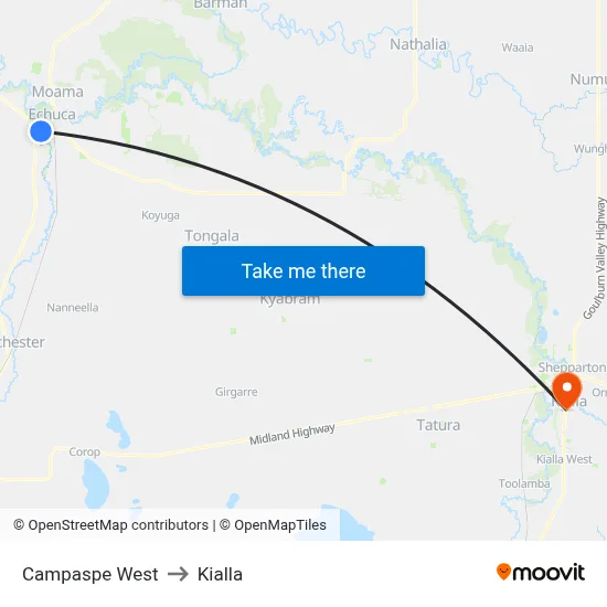 Campaspe West to Kialla map