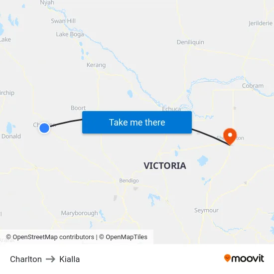 Charlton to Kialla map