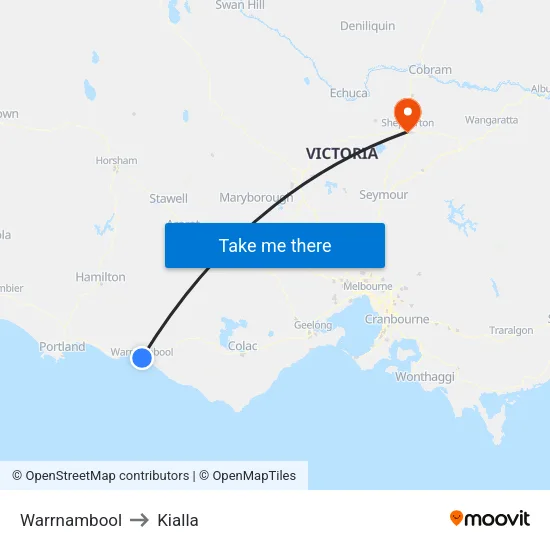 Warrnambool to Kialla map