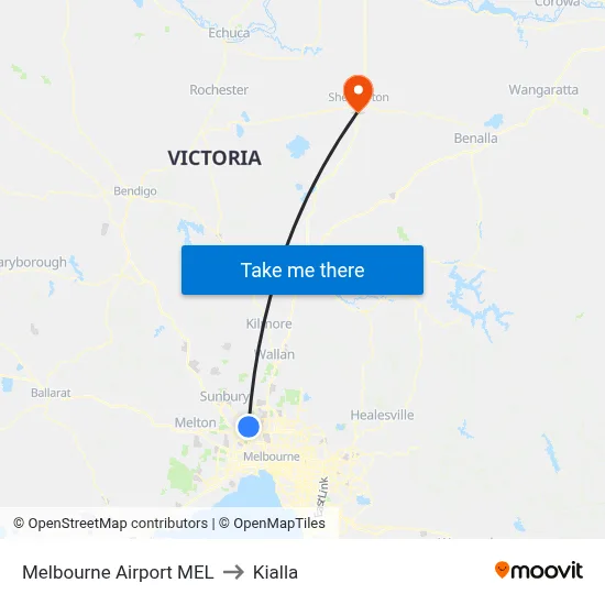 Melbourne Airport MEL to Kialla map