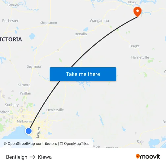 Bentleigh to Kiewa map