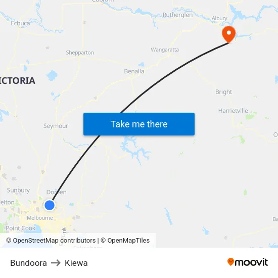 Bundoora to Kiewa map