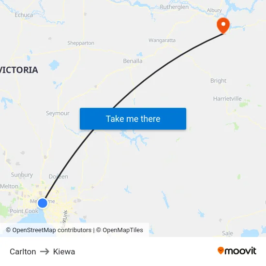 Carlton to Kiewa map