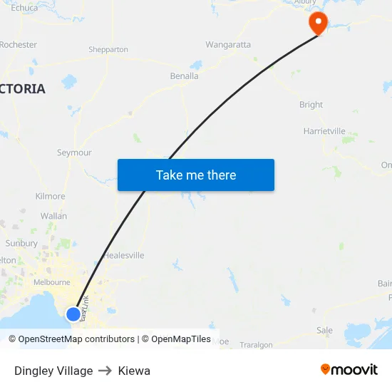 Dingley Village to Kiewa map