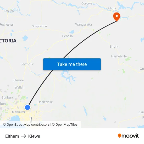 Eltham to Kiewa map