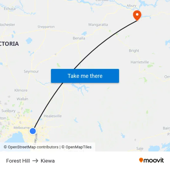 Forest Hill to Kiewa map
